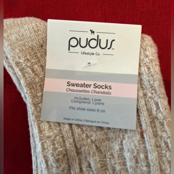 Pudus Beige Over The Knee Sweater Socks - Picture 1 of 6